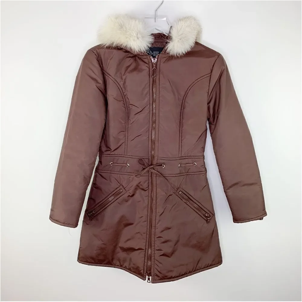 Head Vintage Brown‎ Fox Fur Trimmed Ski Jacket Sz 10